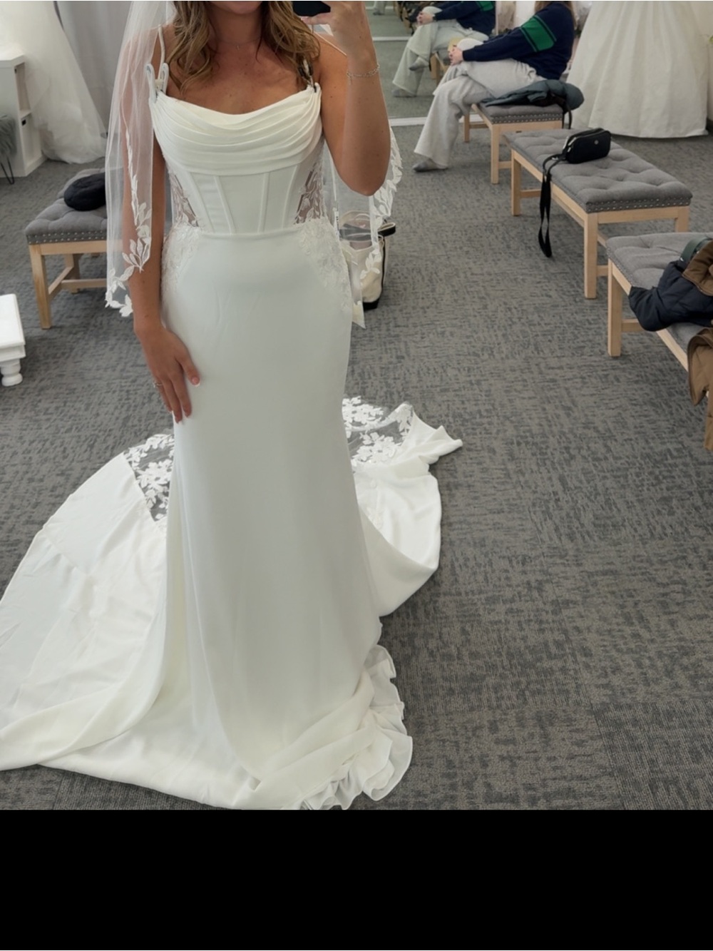 Mori Lee Ivory Mermaid Wedding Gown with Sheer Lace Corset